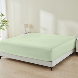 GOKOTTA Bamboo Rayon Fitted Sheet Only, Soft & Cooling Fitted Sheet Twin with 4 Elastic Corner Straps – 15" Pocket Twin Size Bottom Sheet with 300 Thread Count, Breathable Silky, Sea Glass