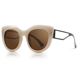 SUNGAIT Polarized Trendy Sunglasses for Women Men Retro Round 90s Vintage Sunglasses Plastic Frame Women Sunglasses, Light Khaki Frame / Brown Lenses