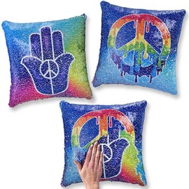 Top Trenz Inc Reversible Sequin Mermaid Pillows (Peace/Hamsa)