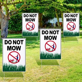 Blulu 4 Pcs Do Not Mow Sign with Metal H Stake 10 x 7 Inches No Mow May Yard Sign Double Side Lawn Signs Corrugated Plastic Weatherproof UV Protected for Garden Decor Outdoor Use Easy to Install