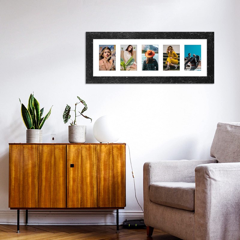 Gaevuian 8x24 Picture Frame Display 5 opening 4X6 Picture Frame