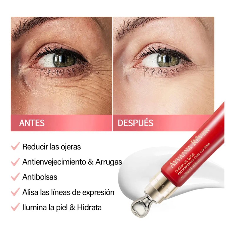 Crema Ojos Ayvanna Ver Cafeína Ácido Hialurónico Antiarrugas 20ml