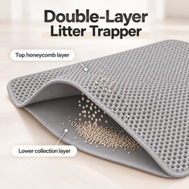 Double Layer Cat Litter Mat for Litter Boxes – Honeycomb Litter Trapper with Soft EVA Surface for Cleaner Floors
