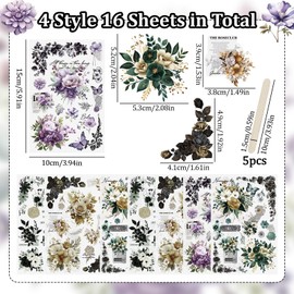 WANDIC 16 Sheets Rub On Transfer Sticker, Retro Flower Stickers for DIY Scrapbooking Photo Albums furniture,5.9 * 3.9in