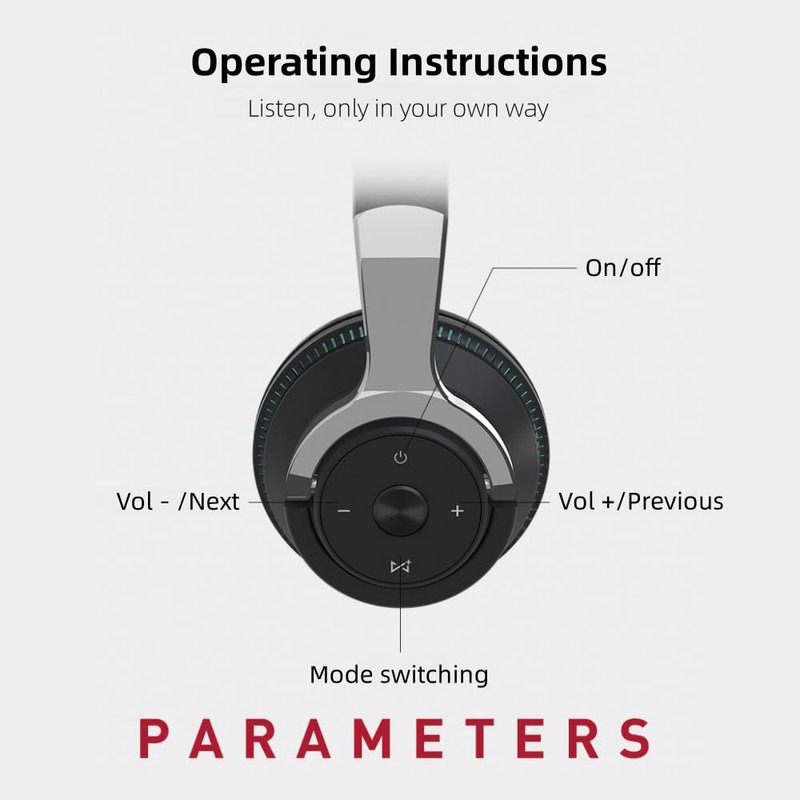 BsrFirst Foldable Over-Ear Bluetooth Headphones, Adjustable Head and Tail, Wireless