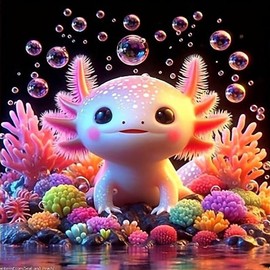 Cute Axolotl Design DIY Diamond Arts Colorful Painting Kit without Frame, DIY 5D Diamond Arts Colorful Painting Kit, Wall Art Decor for Home Bedroom - Size: Round 30x30cm, pattern: Small animals