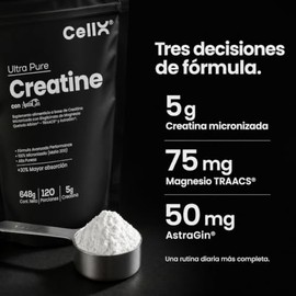 CellX | Creatina Monohidratada Micronizada con Magnesio Bisglicinato TRAACS® y AstraGin® | 5 g de Creatina por Porción | 120 Porciones | 648 g | Sin S