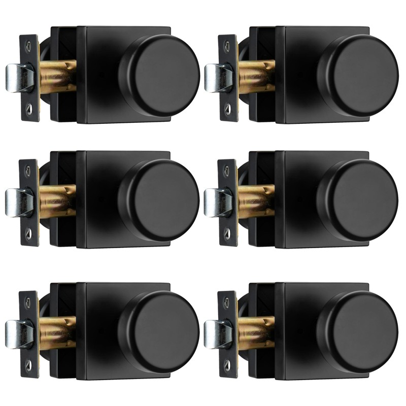 STARPY 6 Pack Black Door Knobs with Square Rosette, Interior