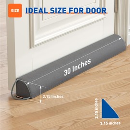 MAGZO Door Draft Stopper 30 Inches, Weighted Triangular Door Snake for Winter Noise Blocker with Hook Loops,Gray