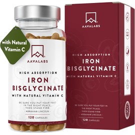 Gentle Iron Bisglycinate Supplements for Men & Women – 42mg High Strength Iron Tablets with Natural Vitamin C – Fatigue Support with High Bioavailability – 120 Capsules