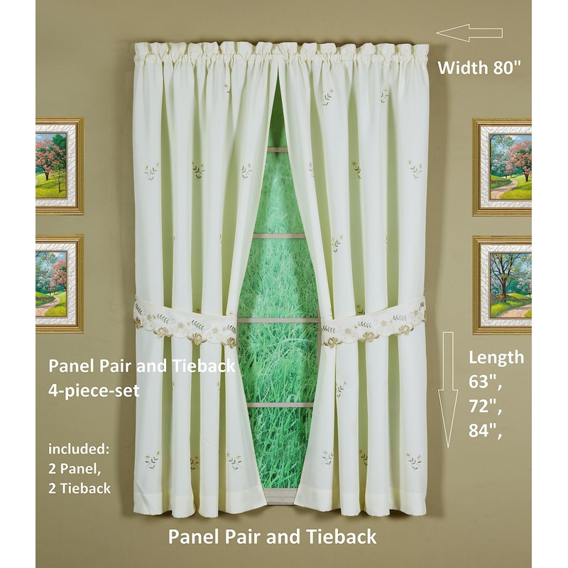 Today's Curtain Verona Reverse Embroidery Panel Pair and Tiebacks, 63",