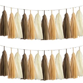 We Moment Brown Khaki WhiteTassel Garland Banner Paper Tassels for Boho Rustic Neutral Birthday Party Decorations,Pack of 15