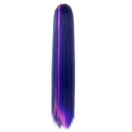 Miss U Hair Cosplay Hair Long Straight Purple Pink Strands Clip In Claw Ponytail for Kids and Adult (purple blend pink)
