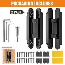 Lipshome 9.7" Hidden Door Hinge/Concealed Hinges,Invisible Hinges,Invisible Door Silent 180 Degree Swing Hinge 3-Way Adjustable Butt 9.7 x 3.3 x 1inch (Pack of 2) (Black 10 inches)