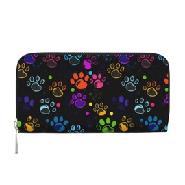 maiycustcan Women's Hand Leather Clutch Wallet Large Capacity Zip Around Ladies Wallet Rabbits Mushrooms and Flowers, Colorful Dog Paw Print, One Size
