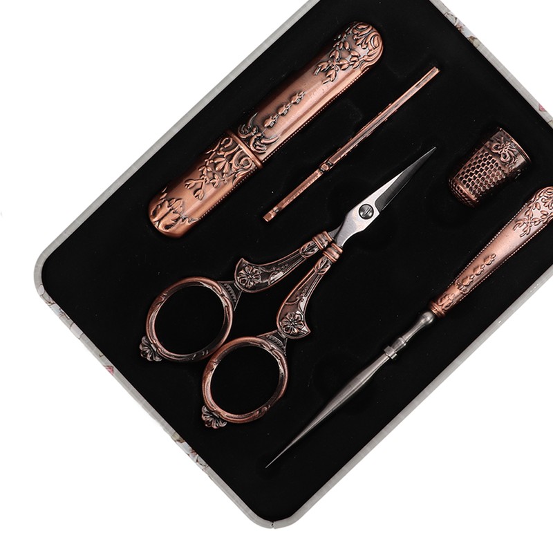 Embroidery Scissors Kit Red Ancient European Retro Style Stainless Steel