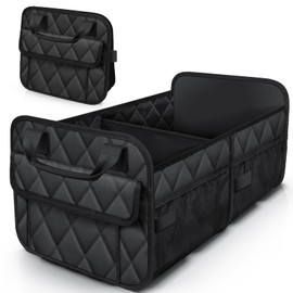HOTOR Trunk Organizer for SUV – Foldable & Portable Car Organizers and Storage with 2 Compartments, Large Capacity Car Trunk Organizer Car Accessories for Truck Sedan, Black, 21.7" x 12.8" x 11.0"