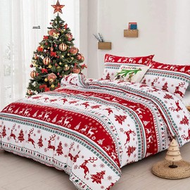Dobuyly Christmas Comforter Set Queen Size, Reindeer Snowflake Xmas Tree Holiday Decor Bedding Set, 3 Pieces Soft Microfiber Boho Christmas New Year Gift Bed Comforter Set 90"x90"
