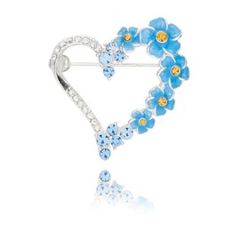 Equilibrium Forget Me Not Blue Flower Modern Heart Silver Plated Brooch