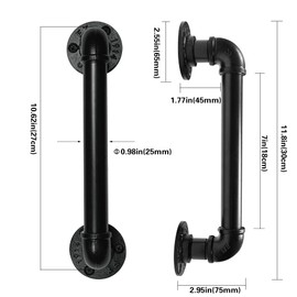 MINCORD Industrial Pipe Door Pull Handle 12 Inch, Black Rustic Industrial Grab Bar, Towel Bar, Antique Rustic Cast Iron Handrail for Stairs, Gate, Garage