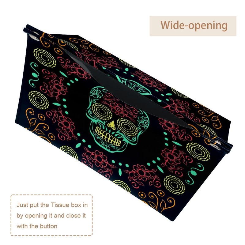 2 Pack Tissue Box Cover Holder, Floral Skull Head Rectangle