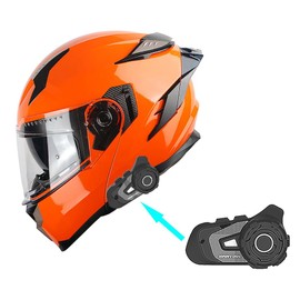 1Storm Motorcycle Modular Full Face Helmet DOT Flip up Dual Visor Anti Fog Pinlock Ready Shield + Motorcycle Bluetooth Headset BT-S2: Glossy Orange