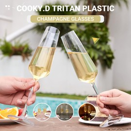 COOKY.D Reusable Tritan-Plastic Champagne Flutes Unbreakable Plastic Dishwasher Safe Glassware Wedding Anniversary Birthday Party Gift-224ML/7.8oz,Set of 4