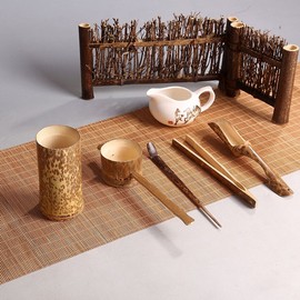 YOY Tea Ceremony - Kung Fu Tea Set Mat Natural Bamboo Tablemat Slat Handmade Bamboo Sticks Decor Placemat Tea Table Runner 12 by 47-Inch, Natural