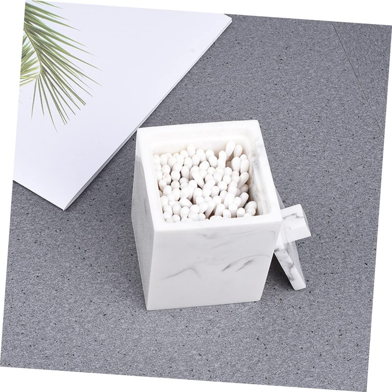 Zerodeko Cotton Swabs Storage Box with Lid Marble Design Compartment