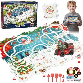 GAROMIA Christmas Train Toy Car Racing Track 2 3 4 Years DIY Puzzle Track for Children's Toy Christmas Tree Railway Puzzle Rails with Vehicles Toy for Christmas Party Gifts Children