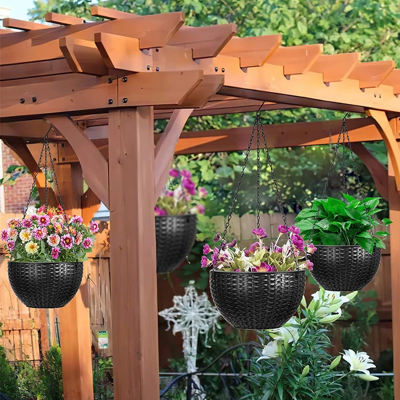 Foraineam 4 Pack Black Hanging Planters, 8.2 inch Hanging Flower