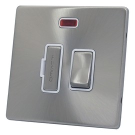 Discount Electrix 13 Amp Fused Spur Switch Satin Chrome Screwless Flat Plate Design with White Insert and LED Indicator