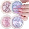 HIENAJ 4 boxs Holographic Iridescent Nail Sequins Decoration Shiny Flakes