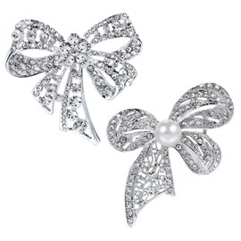 2 Pieces Bow Brooches, Rhinestone Brooches, Jewelry Brooches, Dress Brooches, Fashion Jewelry Brooches, Elegant Ladies Brooches, Clothing Accessories