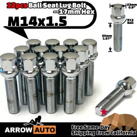 ARROW 12x Chrome M14x1.5 Ball Seat LugBolt 50mmShank Fit Mercedes Sprinter Alloy Wheel