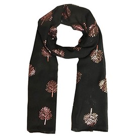 World of Shawls Silver Foil Mulberry Tree Print Fashion Scarf (Black With Rose Gold Foil Mulberry Tree)