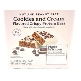 Cookies & Cream Crispy Protein Bar - Gluten-Free, Peanut-Free, No Artificial Flavor or Colors, 5ct On the Go Snack Snacking Candy Food Post Workout Gym Treat, bg 9.7oz Box