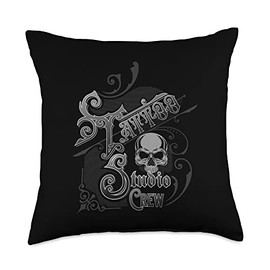 Vintage Skull Tattoo Studio Designs by InkedStar Vintage Studio Crew Design by InkedStar Tattoo Throw Pillow, 18x18, Multicolor