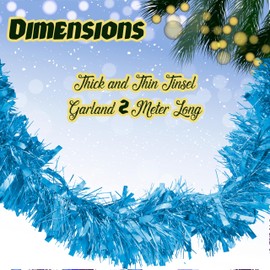 Ice Blue Christmas Garland 2M - Thick and Thin Xmas Hanging Decorations, Light Blue Tinsel Garland for Christmas Tree and New Year Parties and Home