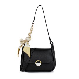 MultiValue Hobo Bag for Woman, Solid Colour Simple Crossbody Bag Leather Shoulder Bag with Press Buckle and Adjustable Shoulder Strap Handbag for Traveling Shopping (Black)