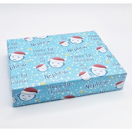 4 Sheets 4 Tags Cute Faces Happy 1st Christmas As My Nephew Wrapping paper First Christmas Blue Family Relation Giftwrap (PA)