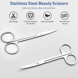 Curved Scissor and Straight Scissor，Moustache Trimmer,Eyebrow and Nose Hair Scissors,Curved and Rounded Facial Hair Scissors - Moustache Scissor, Eyebrow Trimmer Scissors Stainless Steel Set