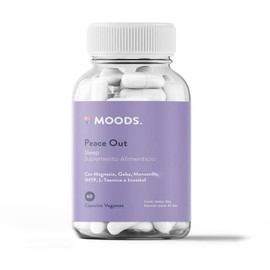 Moods | Peace Out | Sleep - Vitaminas para un sueño profundo y reparador. Relaja cuerpo y mente - Magnesio, Gaba, Manzanilla, 5HTP, L-Teanina e Inositol - 100% Natural y Vegano - No causa dependencia - 60 Cápsulas para 30 días