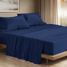 THREAD SPREAD 100% Egyptian Cotton Sheets California King Size - 1200 Thread Count 4 PC Cal King Sheets Egyptian Cotton, Cooling Sateen Sheets, High Thread Count Sheets California King - Navy Blue