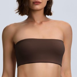 PrettyGuide Wireless Strapless Bandeau Bra for Women No Padding Seamless Bandeau Bralette Tube Top Cappuccino L