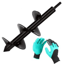 Aselected Earth Auger for Drill, Garden, Drill, Diameter 100 mm + Gloves, Garden Drill for Drill, Practical Planting Tool for Flowers, Planting Trees, Shrubs