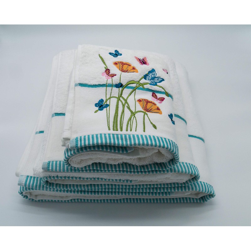 Lex's Linens Floral & Butterfly Embroidered Bath Towel