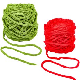 CABODYALS 2 Skeins 2 Colors Red Green Crochet Yarn Super Bulky Jumbo Chunky Chenille Fluffy Velvet Plush Thick Soft Fuzzy Christmas Yarn Bulk for Hand Knitting Crocheting Beginners Blanket Tie Dye