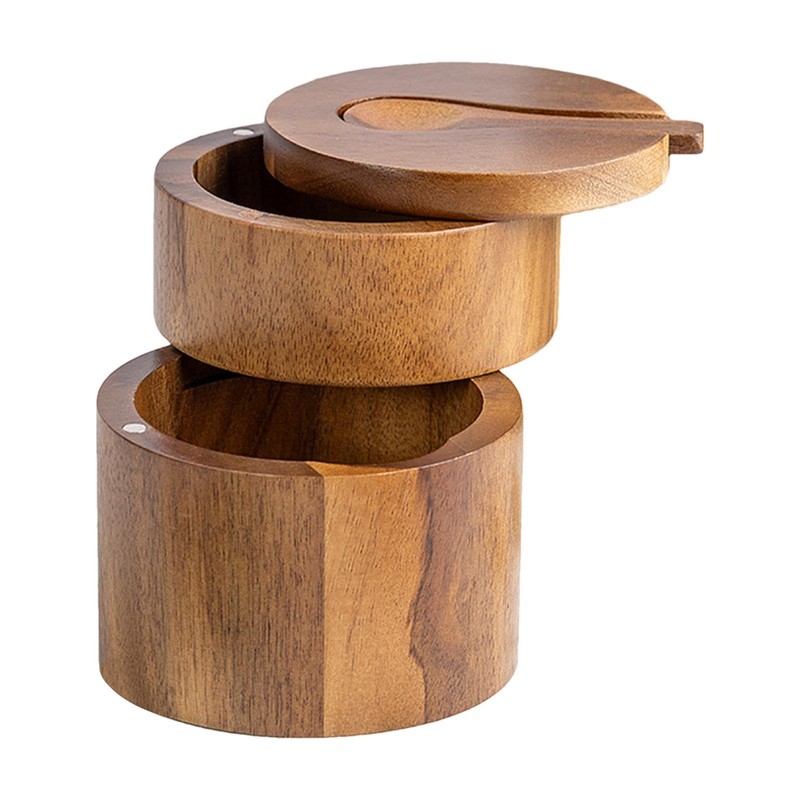 Salt Box Swivel Lid,Sea Salt Container Box Built-in Spoon -