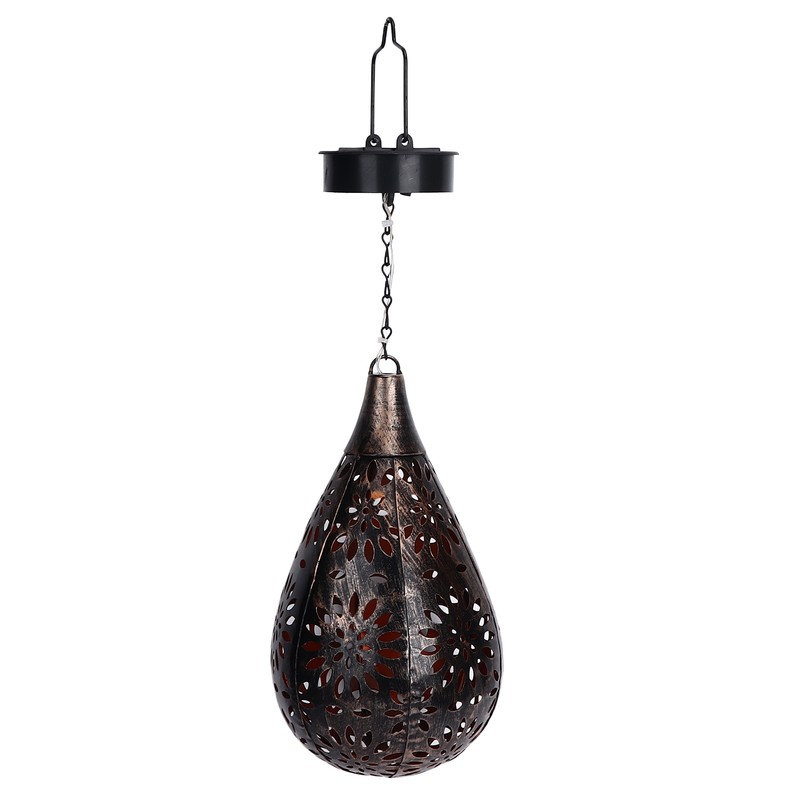 Hanging Solar Light Bronze Iron Metal Hollow Pattern Outdoor Lawn